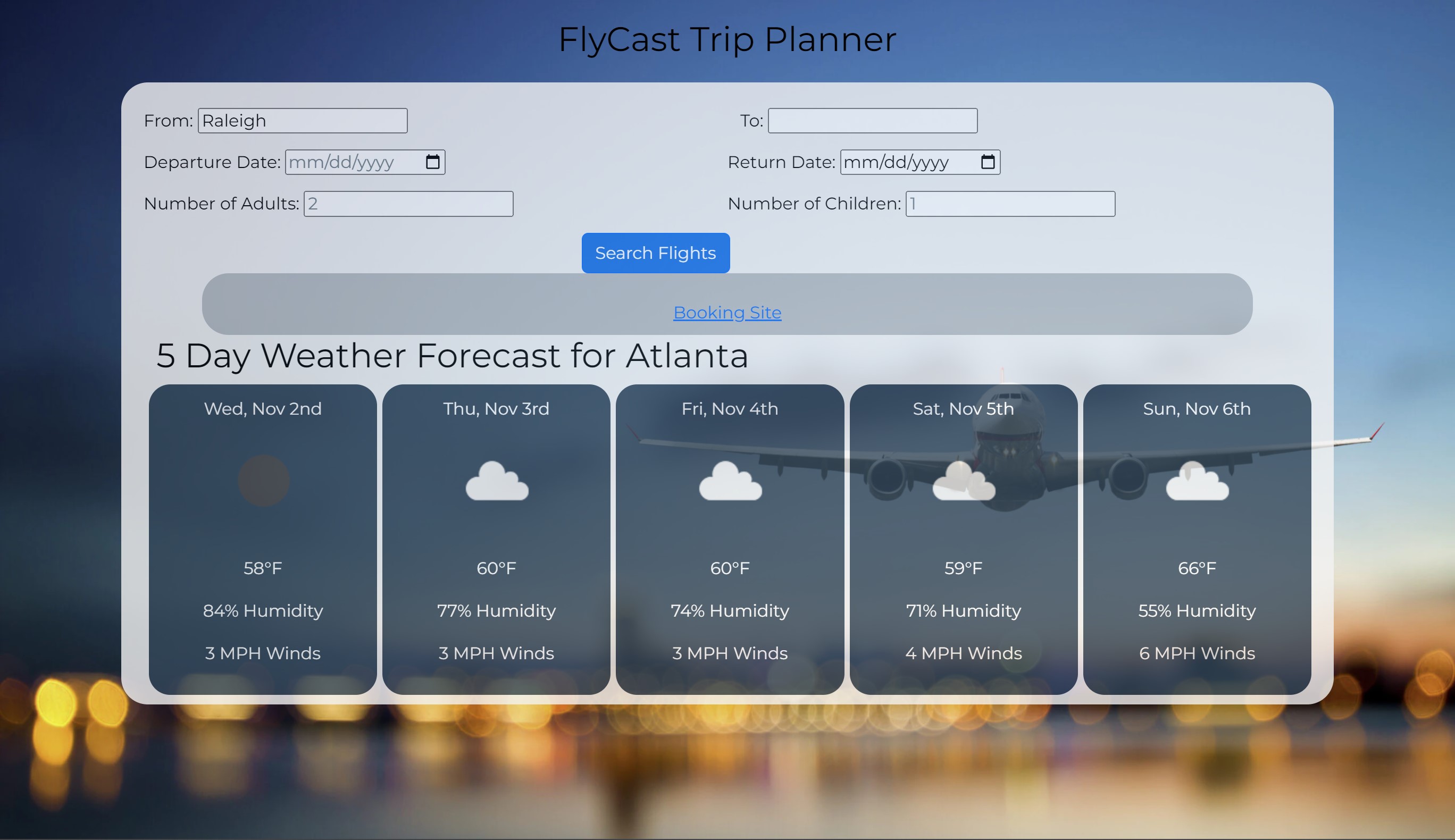 Preview image of the FlyCast Trip Planner project